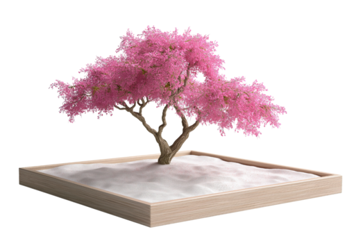Pink Blossom Tree in Zen Garden isolated on a transparent background - Powered by Adobe