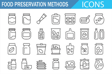 Thin line vector design of food storage icons for kitchen, diet, and cooking themes