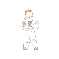 Minimalist Line Art: Man Holding Two Takeaway Coffee Cups