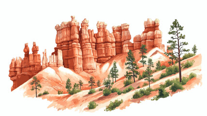 Bryce Canyon National Park. Bryce Canyon National Park hand drawn watercolor illustration