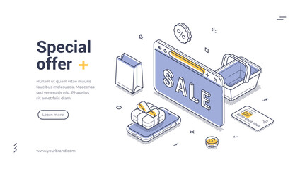 Isometric Online Shopping: Digital Sale & Discount Landing Page