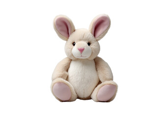 Obraz premium Cream plush rabbit with pink ears isolated on a transparent background