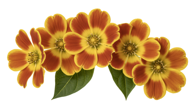 Radiant yellow flowers with orange tips and leafy accents