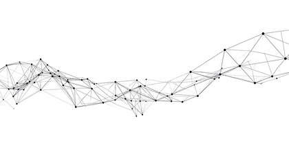Abstract depiction of a network or data flow. Small black spheres connect with transparent lines, creating a flowing, interconnected design