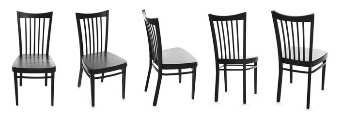 Stylish chair isolated on white, set. Used furniture