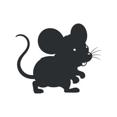 Dark Silhouette Mouse Isolated on Checkered Backdrop Vector Illustration