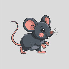 Cartoon Mouse Illustration Cute Rodent Animal Character with Big Ears and a Pink Nose Isolated on Plain Background