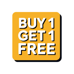 Buy 1 Get 1 Free Square Sale Badge in Yellow Color for Promotional Discounts on Transparent Background