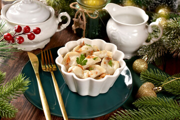 Traditional in Poland dumplings for Christmas Eve supper
