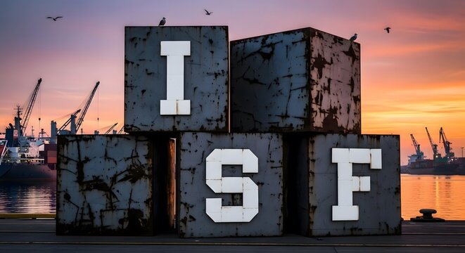 Cubes with "I S F" for Importer Security Filing, on harbor settig