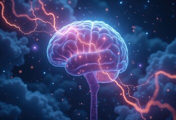 Fototapeta premium Surreal Visualization of a Cosmic Brain with Neural Pathways Illuminating the Night Sky