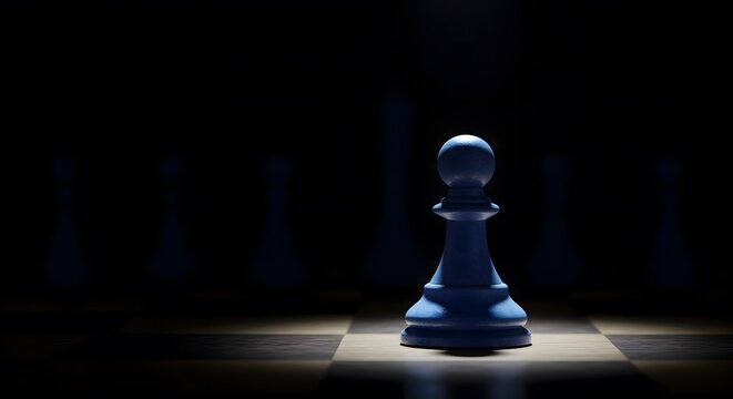 Blue chess pawn on a chessboard with copy space