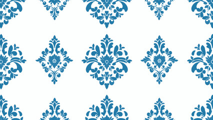 Vector Blue damask seamless pattern background. Classical luxury old fashioned damask ornament
