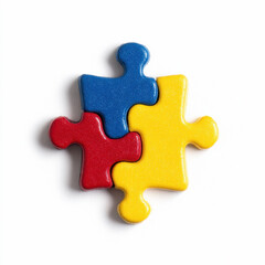 Obraz premium Colorful jigsaw puzzle pieces interlocking on white background. Autism Acceptance Week, World Autism Month