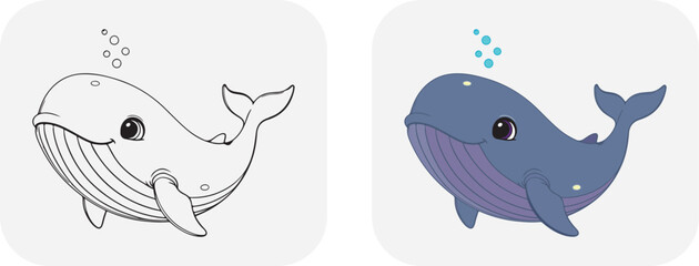 Adorable Blue Whale Character – Smiling Marine Mammal Vector