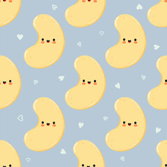 Cute smiling cashew nuts seamless pattern