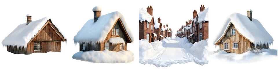 Snow-covered roof – A roof that is blanketed in snow, often seen in winter scenes. Isolated on Clear White Background Highly Detailed