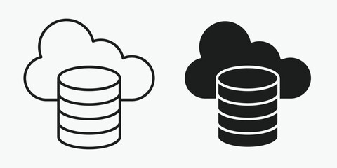 Cloud data storage icon in outline, solid, and color style on a light gray background, perfect for cloud computing, data, and server technology projects, available in EPS vector format.