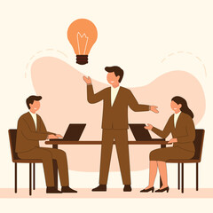 Team of Business Professionals Sharing New Ideas During Meeting &ndash; Flat Vector Illustration
