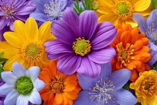 Bright colorful flowers blooming creating vibrant spring background