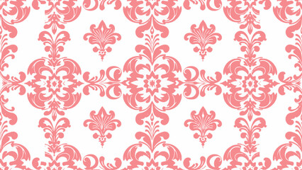 Obraz premium A beautiful and elegant damask seamless pattern vector in classic shades of pink and cream. This luxurious and classic design is perfect for use as wallpaper, fabric, or as a background for invitation