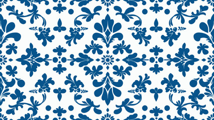 Seamless Blue damask pattern vector