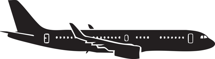 Commercial Passenger Airliner Side View Silhouettes Isolated Flat Element Minimal Design