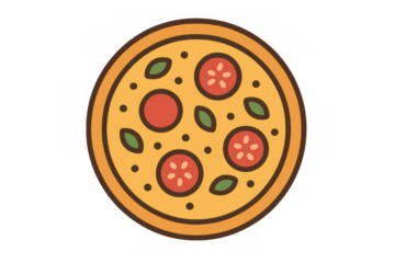 Delicious traditional italian pizza flat vector cartoon illustration with tomato, basil, and cheese topping, transparent background