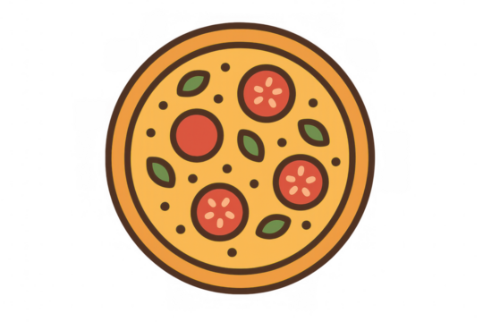 Delicious traditional italian pizza flat vector cartoon illustration with tomato, basil, and cheese topping, transparent background