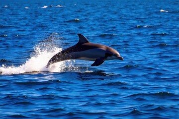 Obraz premium Dolphin Breach and Sunlight A dolphin breaches dramatically from the ocean s surface, with the bright, slightly diffused sun positioned behind it, creating a strong silhouette effect. Water is frozen