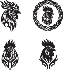 Obraz premium Tribal rooster head tattoo designs majestic fierce bird symbols artistic tattoo art primitives