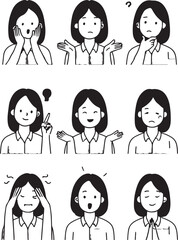 Cute Woman Emotion Vector Set