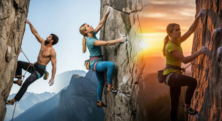 Athletes climb steep rock walls the strength determination and adventure of free climbing challenging the limits of nature