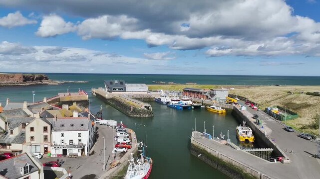 Eyemouth from a drone, Berwickshire, Scottish Borders, Scotland, UK