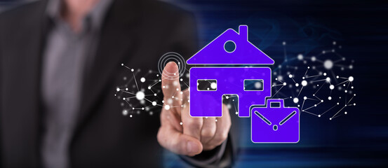 Man touching a work from home concept