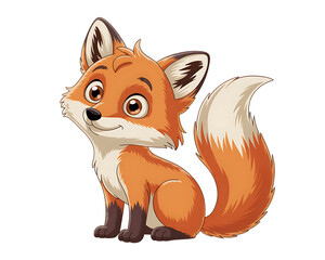 Obraz premium Cute cartoon fox sitting with fluffy tail and big eyes
