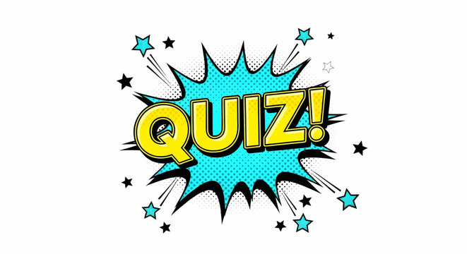 A vibrant pop art quiz banner in a classic comic style vector design featuring an explosion and bright colors
