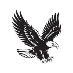 Fototapeta premium Black vector illustration of a flying eagle silhouette with wings and a beak design for a logo or tattoo