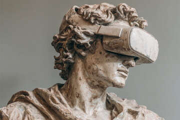 Classic art merging with futuristic technology and virtual reality concept