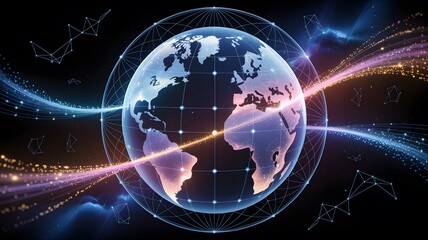 Fototapeta premium Digital Earth with Global Network Connections and Light Streaks
