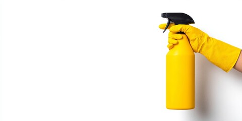 Closeup female hand holding empty spray bottle isolated on white Copy space for advertising or repair concept