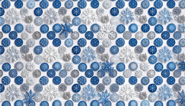 Blue and white floral clusters in circular pattern on white background, symmetrical and layered.