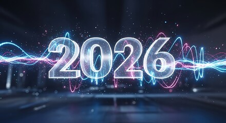 Year 2026 Futuristic Digital Art Celebration and Technological Advancement Vision