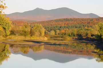 Jay Peak and the Miissisquoi River in Enosburg Falls, Vt