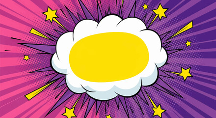 Dynamic pop art vector background in a retro comic style featuring a text explosion with bright colors