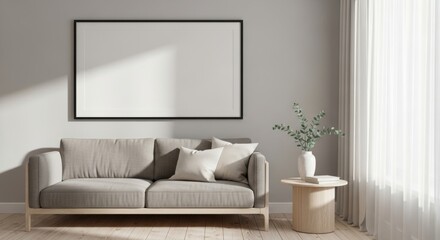 Naklejka premium Interior Design Mockup Modern Living Room with Sofa Table and Frame Template