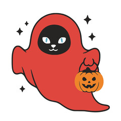 Cute Cat Ghost with pumpkin halloween logo twitch emote transparent background