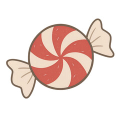 Peppermint candy swirl red and white wrapped transparent PNG for Christmas treats holiday cards web banners stickers and presentation design