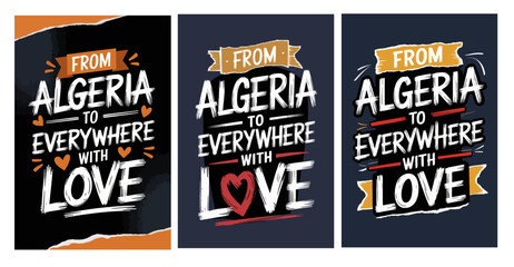 Algeria Typography Poster Set Vintage Travel Quote Patriotic Design Vector Illustration Collection