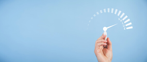 Speedometer with value word. Business concept